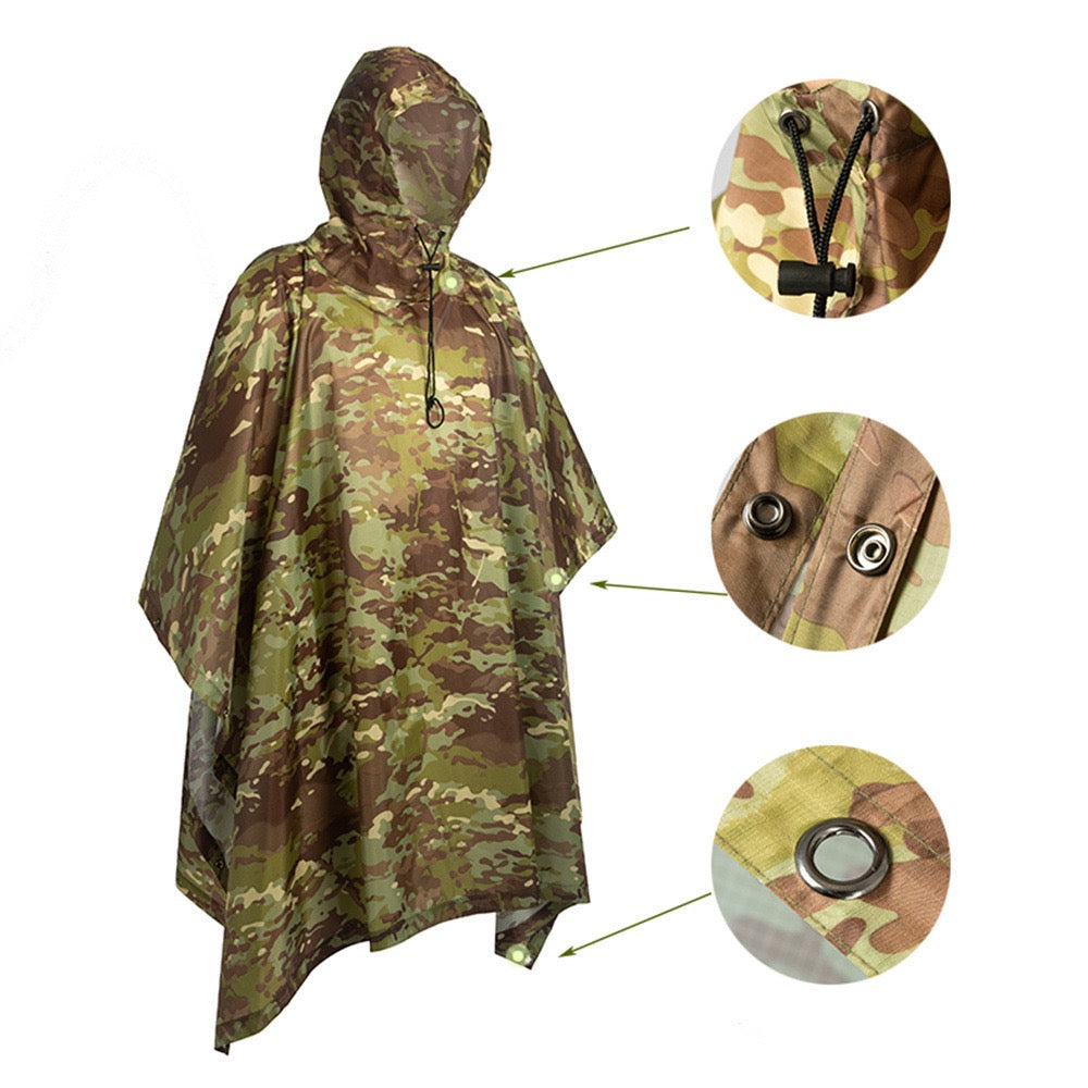 Versatile Outdoor Camouflage Raincoat